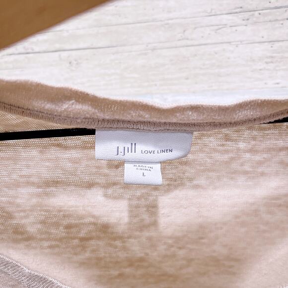 J Jill Love Linen Tie Hem Tee Beige Short Sleeve Stretchy Slub Knit Womens Large - Picture 5 of 6